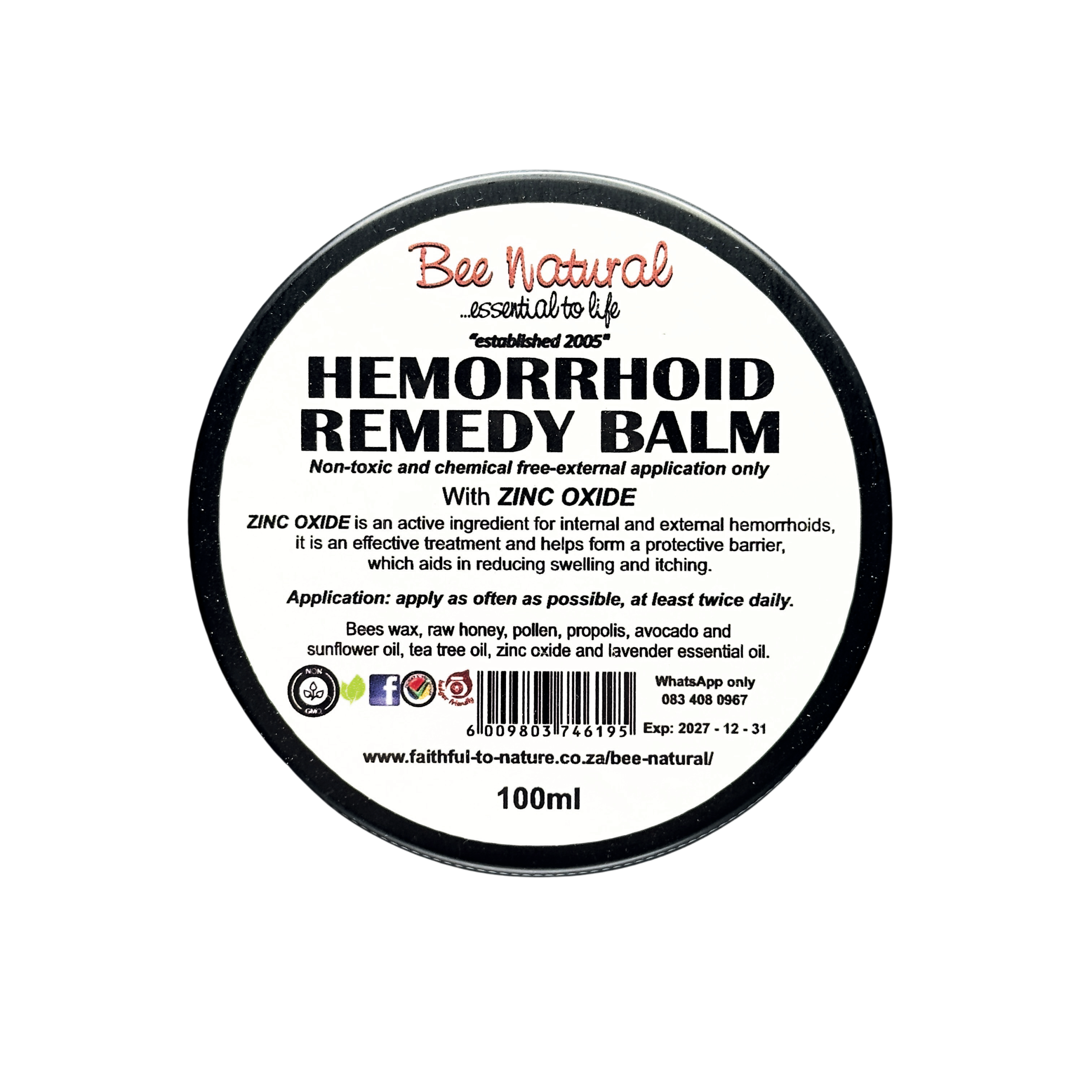 Bee Natural Hemorrhoid Remedy Balm